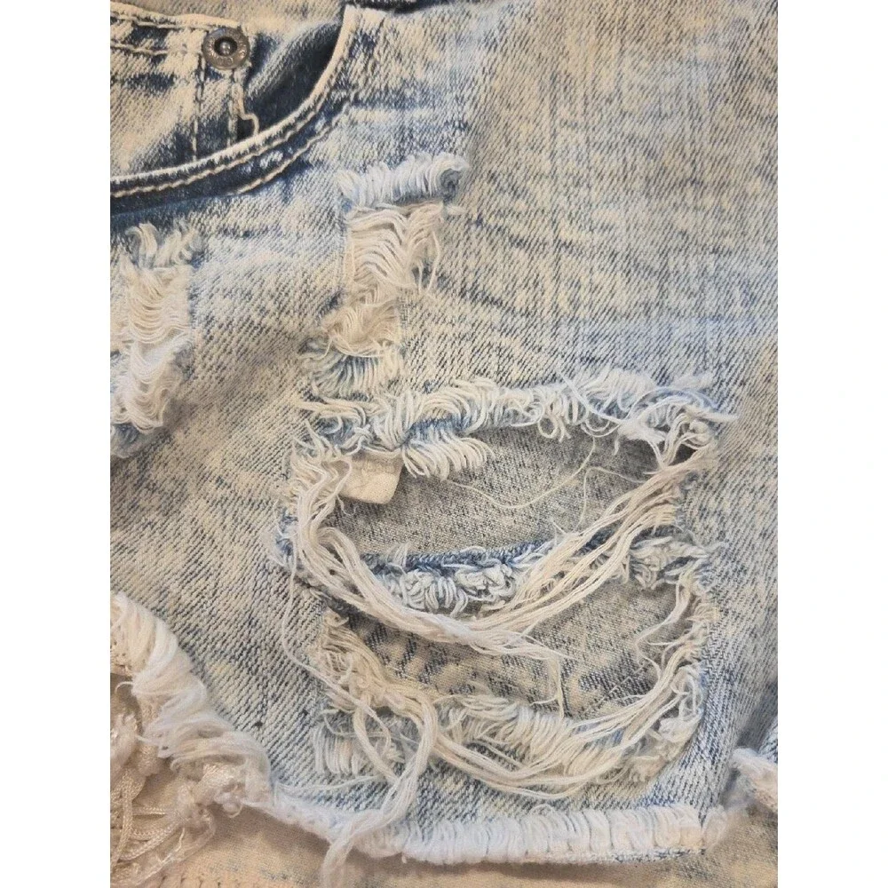 Y2K Acid Wash Distressed Denim Micro Shorts Frayed Cut Off Low Rise Grunge 9